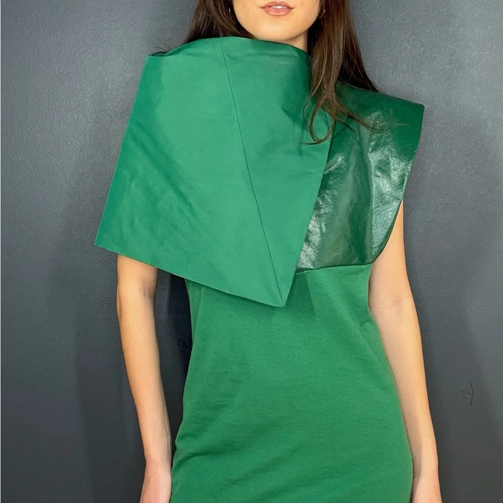 Rick Owens Green Asymmetrical Sheath Cocktail Dress - Picture 1 of 10